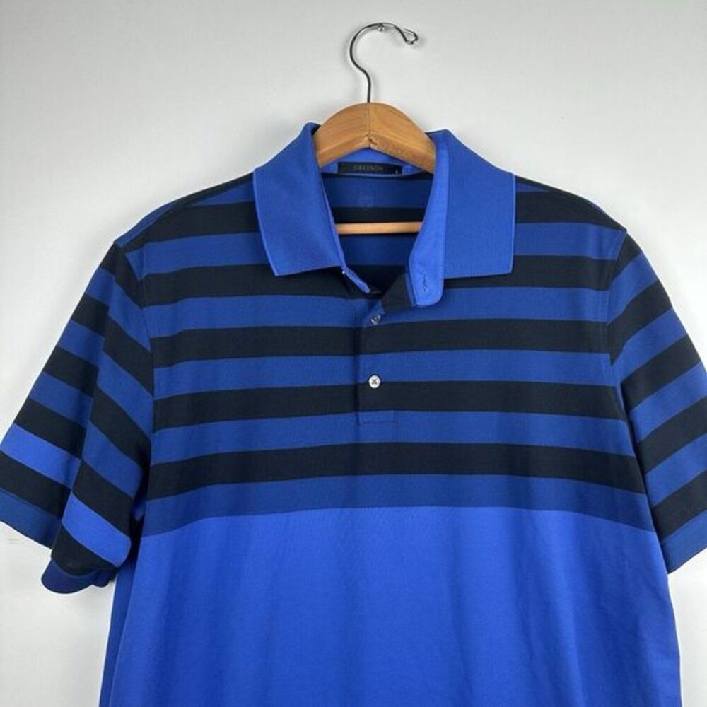 Greyson Clothier Mens Blue Black Golf Polo‎ Shirt Large Stripes
